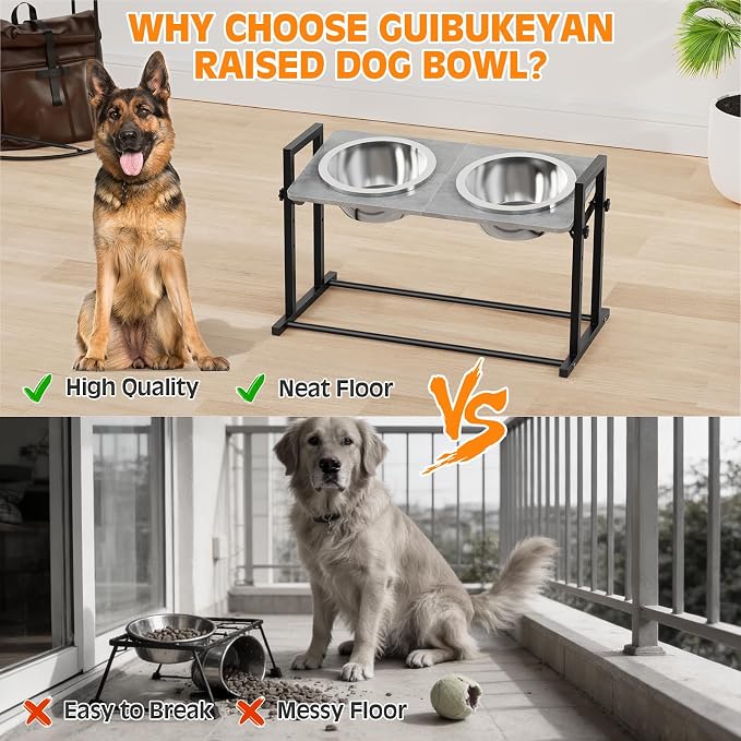 Elevated Dog Bowls for Large Dogs, 4 Height Adjustable Tilted Raised Dog Bowl Stand with 2 Stainless Steel 90 oz Bowls, 13.6" Tall Dogs Bowl Stand Feeder for Medium & Large Breed