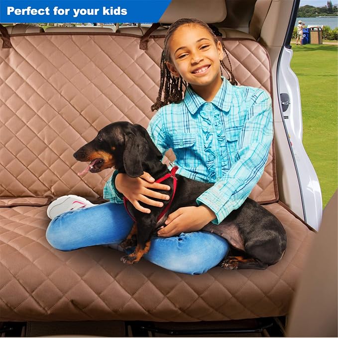 VIEWPETS Bench Car Seat Cover Protector - Waterproof, Heavy-Duty and Nonslip Pet Car Seat Cover for Dogs with Universal Size Fits for Vehicles, Trucks & SUVs(TAN)