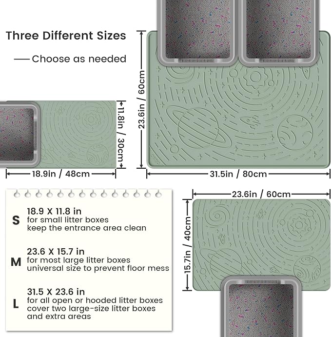 OHMO Large Cat Litter Mat 31.5x23.6" High Raised Edge Silicone, Sage Green | BPA-Free Thickened Rubber, Flexible, Non-Slip Kitty Trapping Mat for Litter Box, Waterproof, Anti Scatter, Easy Clean