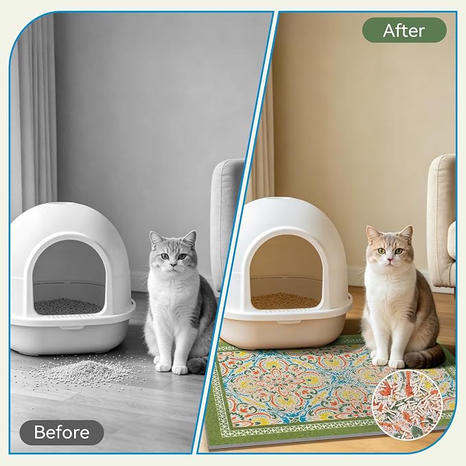 Cat Litter Mat, 33"x22" High-Density PVC Cat Litters Trapping Mat, Waterproof & Non-Slip Backing, Litter Box Catcher, Soft on Kitty Paws, Easy Washable Pet Supplies Bean-Green