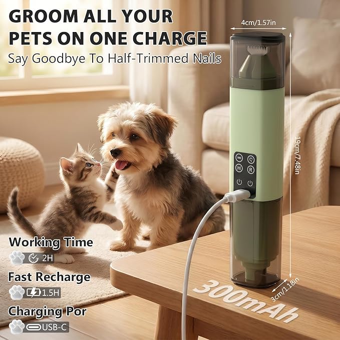 Dog Nail Grinder Quiet, 2-in-1 Paw Pad Trimmer with Light for Pets | 50dB Safe Electric Painless Grooming, 3 Grinding Ports for Paws, Faces, Ears and Body of Small & Medium Cats and Dogs