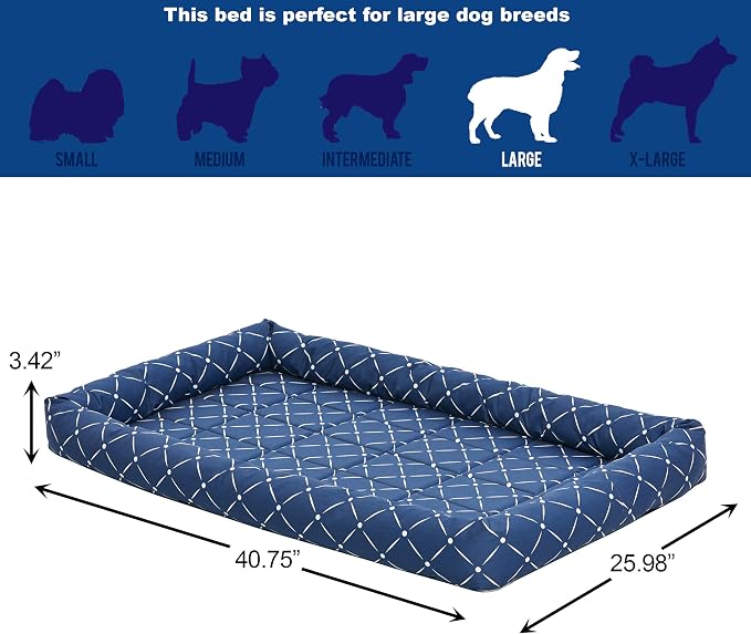 MidWest Homes for Pets 40242-BLD Quiet Time Couture Ashton Bolster Pet Bed, Large Dog/42, Blue