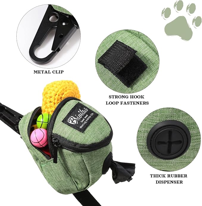 Talltalk 2 Pieces Dog Treat Pouch Pet Dog Poop Holder Dispenser Outdoor Carrier Waste Zipper Pouch with Metal Button for Most Leash (Green, Black)