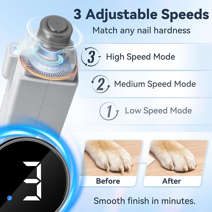 2-in-1 Quiet Electric Pet Nail Clipper & Grinder with Light for Dogs Cats (Gray) | Dual LED Lights,3-Speed Grinder,Nail Clipping Splash Guard,Type-C Rechargeable,Quiet Design for Anxious Dogs & Cats