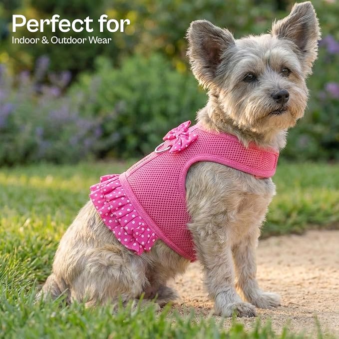 Parisian Pet Step in Dog Harness - 100% Mesh Fabric Pink Girl Dog Harnesses - Soft Fully Padded, No Pull Dog Vest Harness Dress - Puppy Harness - Dog Harness Small Sized Dog - S