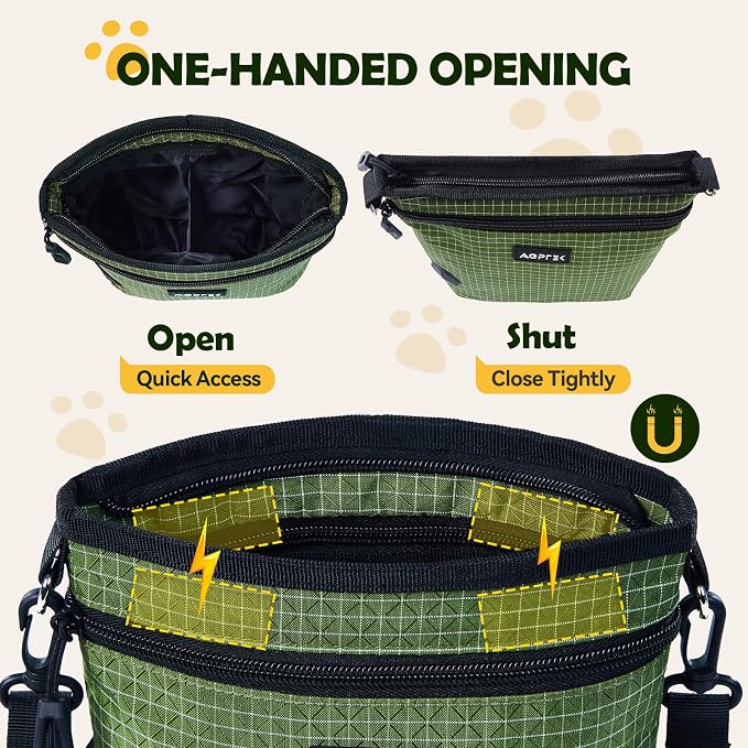 AGPTEK Dog Training Treat Pouch, Magnetic Dog Walking Pouch | Removable/Split Snack Bag, Poop Bag Dispenser, Quick Access,Water-Resistant, Hands-Free for Training, Walk, Hiking, Run