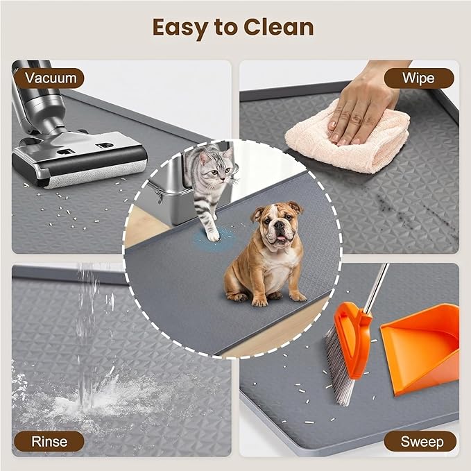 Dog Pee Pad Holder & Cat Litter Mat, XXL 51''×25.6'', Waterproof Floor Silicone Mat for Pets, Easy to Clean, Soft on Paws (Dark Grey)