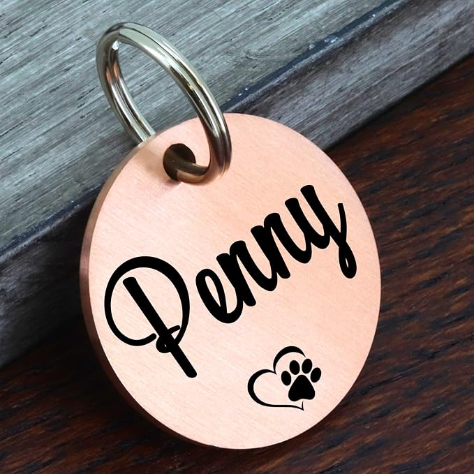 Ultra Joys Personalized Dog Tags for Pets - Durable Stainless Steel Customizable Dog Cat ID Tags - Dog Tags for Safety Optional Engraved on Both Sides -Round Shape Dog Tag Large Size, Rose Gold