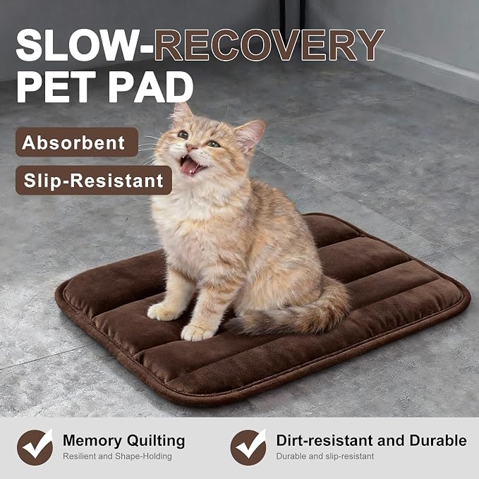 Dog Bed Mat, Reversible Dog Crate Pad with Washable Kennel Mat and Soft Foam, Flat Pet Bed for Dogs & Cats, for Crates Carriers & Travel (Dark Brown, 18" L*12" W*1.5" Th)