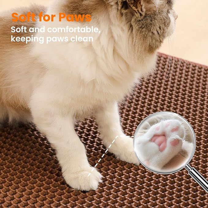 Small Cat Litter Mat, Double Layer Honeycomb Litter Box Mat | 20x14”, Reduces Litter Tracking, Waterproof, Non-Slip, Soft on Paws, Scratch Resistant, Easy to Clean, Brown
