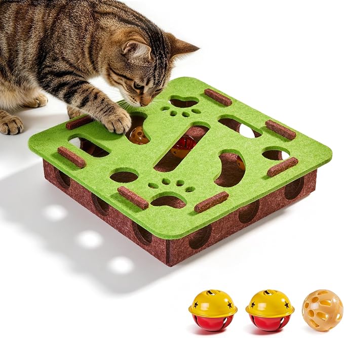Potaroma Interactive Cat Puzzle Toy, Felt Maze with Rolling Balls, Indoor Enrichment Hunting Play Toy for Kitten Adult Cats to Relieve Boredom & Burn Energy