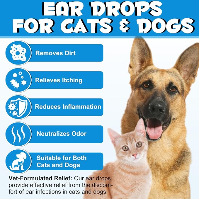 2PCS Dog & Cat Ear Infection Treatment Drops, Pets Ear Cleaning Drops | with 1% Hydrocortisone for Dog & Cats Yeast Infection, Itchy Ear Relief, Treats Ear Infections for Dogs & Cats
