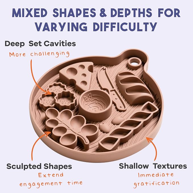 Awoo Smorgasboard - Silicone Dog and Puppy Lick Mat and Slow Feeder with Suction Cups - Non-Slip, Dishwasher Safe Pet Dish - Extends Mealtime for Fast Eaters - for Wet & Dry Food (Toast)