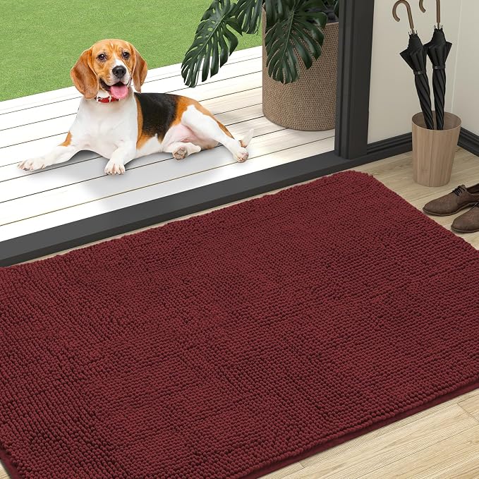 OLANLY Dog Door Mat for Muddy Paws 47x32, Super Absorbent Chenille Mud Mat | Caramel Russet, Absorbs Moisture and Dirt, Non-Slip Machine Washable Doormat, Quick-Dry Indoor Entryway Floor Carpet for Dogs