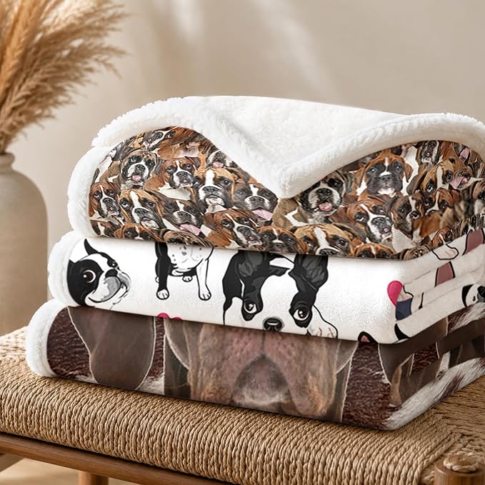 BlessLiving Boxer Brown Throw Blanket with Dense Dog Patterns Sherpa Fleece Blanket Couch Bed, Soft Cozy Warm Pet Blankets for Puppy Lovers Cute Animal Print Gift 60x80 Inches