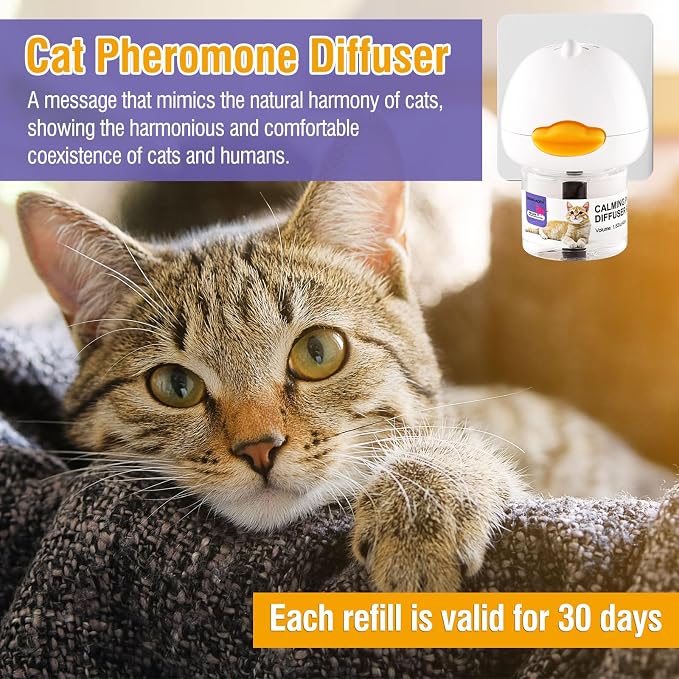 Cat Calming Pheromone Diffuser Reduces Conflict Between Cats Effective Anxiety Relief for Cats & Cat Calming Soothing 48ML 3 Refills Fits All Cats, 3 Packs (B)