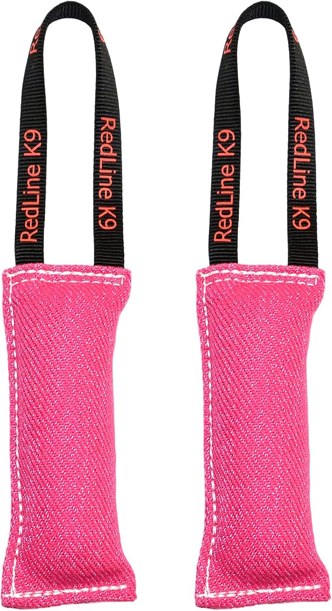 Redline K9 French Linen Tug Toy (3" x 8") 1 Handle Bundle of 2 (Pink)