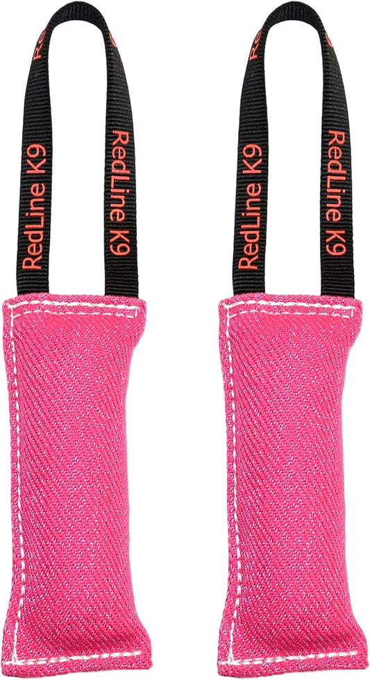 Redline K9 French Linen Tug Toy (3" x 8") 1 Handle Bundle of 2 (Pink)