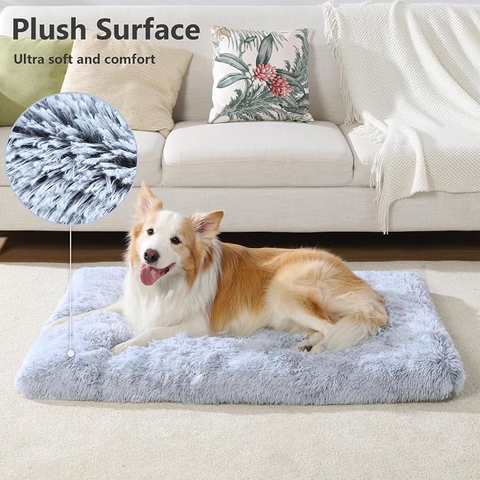 Large Dog Bed Crate Pad 35", Washable Soft Plush Pet Mats for Sleeping Grey | Machine Washable, Anti-Slip Bottom, Kennel Pad 35*23 inch, Warm Cozy, Easy to Care, Large dog breeds 55lbs