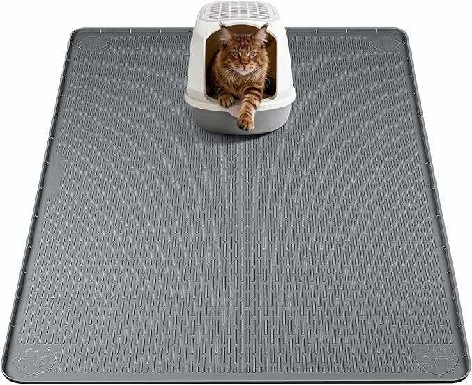 Silicone Cat Litter Mat for Litter Box 40”x40” Large Cat Mat, Dark Grey | Waterproof, Non-Slip, Leak-Proof Rug Mat with Lip, Easy to Clean, Extra Large Litter Catcher Mat for Floor