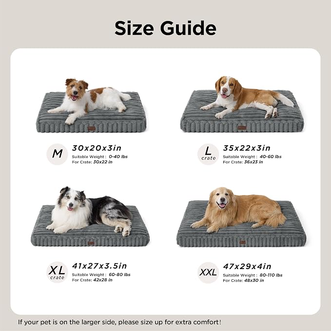 Bedsure ComfyFleece™ Dog Bed Medium Size Dog Crate Pillow 30x20 Sandy Beige | Aesthetic Crate Bed for Balanced Support Cute Chopped Foam Pad with Removable Washable Cover Non-Slip Waterproof Cozy Pet Mat