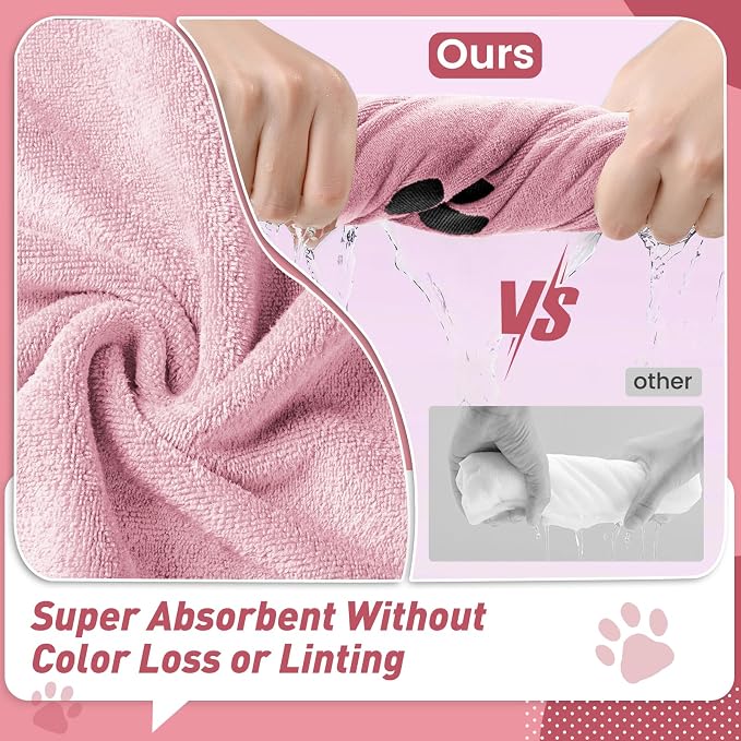 Pet Shower & Bath Supplies，Dog Shampoo Brush Set with Towel, Washing Gloves,Comb for Dogs and Cats (PINK)