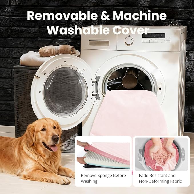OhGeni Orthopedic Waterproof Dog Bed for Medium Large Dogs, Machine-Washable Removable Cover in Easy-Clean Fabric, Reversible Memory Foam & Easy-Carry Handle, Wider and Larger, 36 inch (Pink)