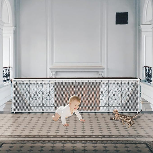 Baby Gate for Stairs, Banister Guard for Kids, Pets, Toys, 39.3 ft L x 2.66 ft H, Mesh Netting Safety Net for Balcony Rail Stair, Stairway Net Baby Safety Products for Indoor & Outdoor (White)