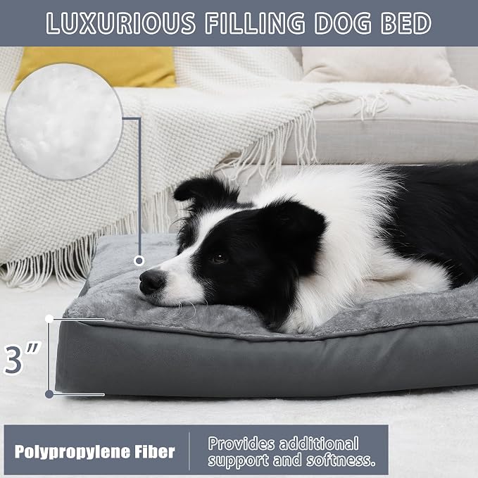 Dog Crate Bed Waterproof Deluxe Plush Dog Beds with Removable Washable Cover Anti-Slip Bottom Pet Sleeping Mattress for Large, Medium, Jumbo, Small Dogs, 35 x 22 inch, Gray (Pack of 2)