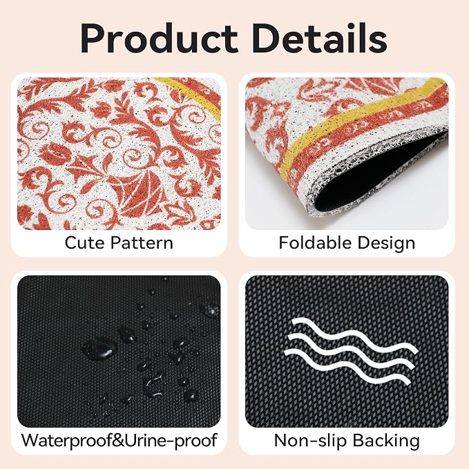 Cat Litter Mat, 40"x30" High Density PVC Litter Trapping Mat, Non-Slip, Waterproof & Urine-Proof Kitty Litter Catcher Mats, Soft on Kitten Paws, Easy to Clean, Cat Essentials Brown