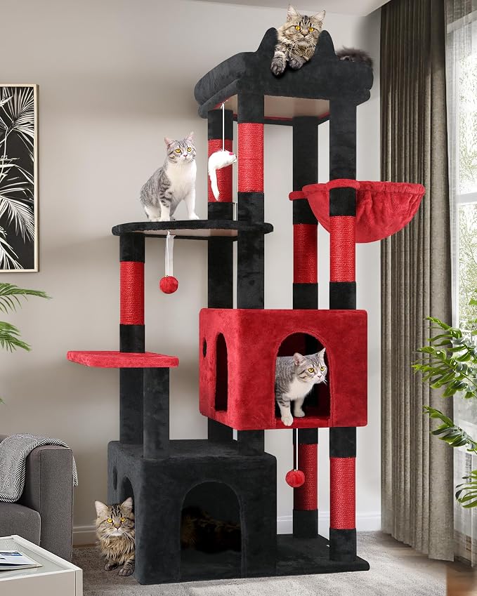 Globlazer Heavy Duty Cat Trees for Big Cats Maine Coon, F61, Blood-Goth | Gothic Cat Tower for Indoor Large Adult Cats with Scratching Post, Extra Large Top Perch, Cat Condos, 61inch