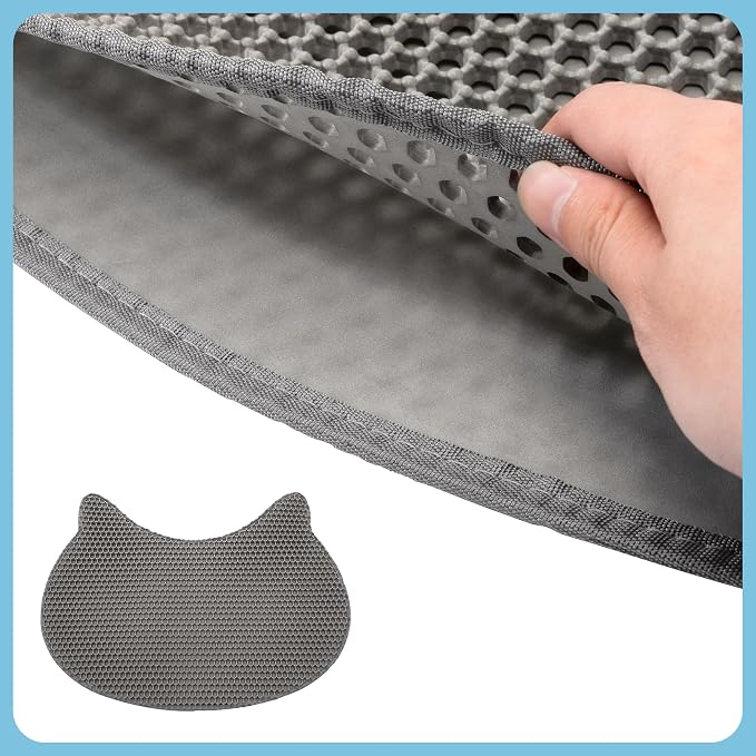 Eggloa6 Kitty Head Cat Litter Mat, Waterproof Double Layer Litter Trapping Mat for Felines, Soft EVA Honeycomb, Easy to Clean, Dark Gray