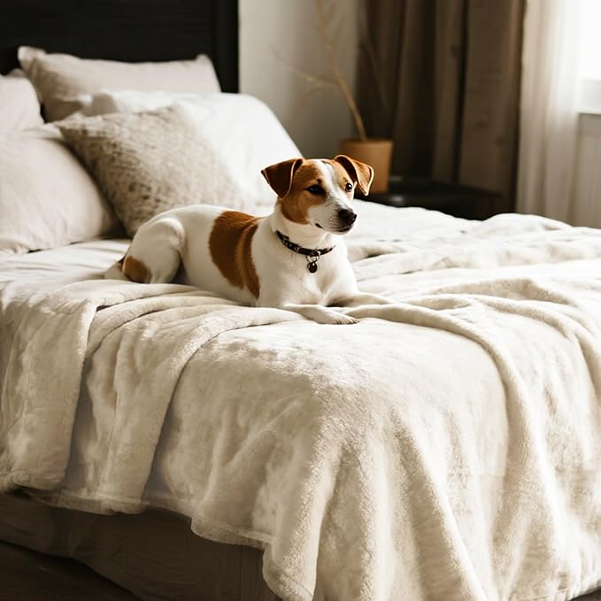 gogobunny Waterproof Bed Blanket, Reversible Sherpa Fleece Throw Blanket for Dog Puppy Cat, Furniture Cover Protects Bed Couch Sofa from Liquid Pee and Pet Fur (Cream, 60x80 inches)