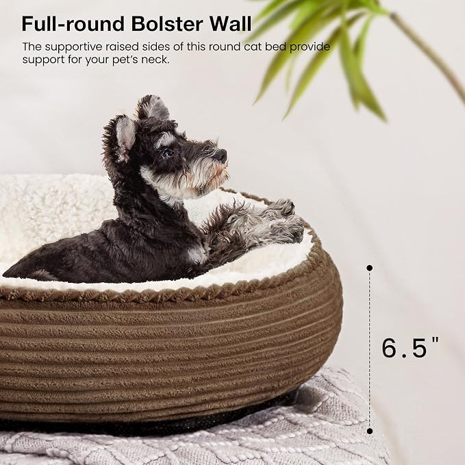 Love's cabin Round Donut Cat and Dog Cushion Bed, 24in Pet Bed for Small or Medium Dogs, Anti-Slip & Water-Resistant Bottom, Soft Durable Fabric Pet Beds, Washable Calming Cat Bed Dark Brown