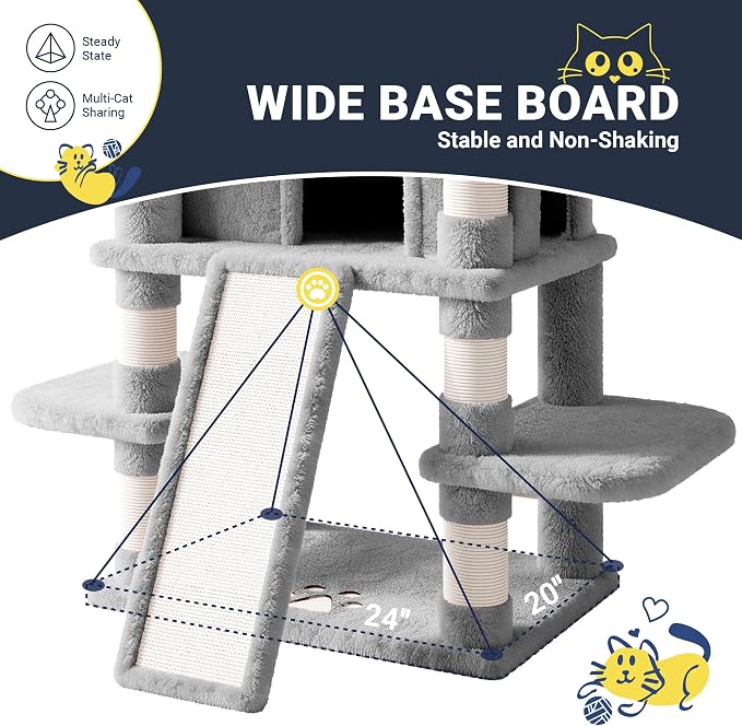 Allewie 82 Inches Large Cat Tree/House/XXL Tall Cat Towers for Big Feline/Scratching Post/Multi-Level Large Kitty Climbing Tree with Condo/Light Grey