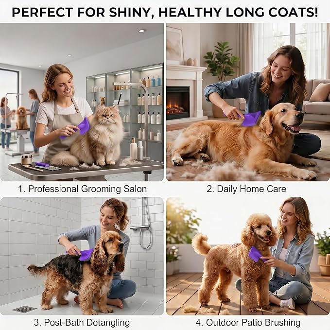 Wooden Long Pin Slicker Brush for Large Dog, Poodles & Doodles Long Hair | Grooming, Fluff & Detangle Heavy Dense Wavy Curly Coats to Easily Prevent Severe Hair Matting During Shedding Seasons