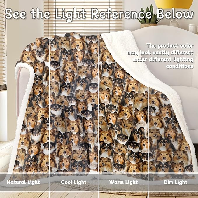 BlessLiving Shetland Sheepdog Blanket Fuzzy Dog Blanket for Kids Adults Puppy Lovey Fleece Blanket Shetland Sheepdog Pattern Sherpa Throw Blanket Shetland Sheepdog Gifts for Women (50 x 60 Inches)