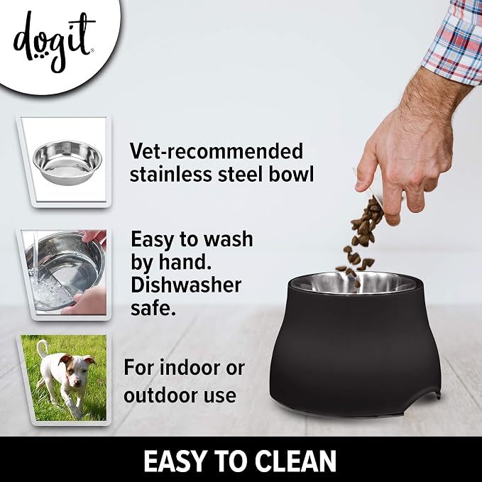 Dogit Elevated Dog Bowl, Black | Stainless Steel Dog Food and Water Bowl for Large Dogs, 73752