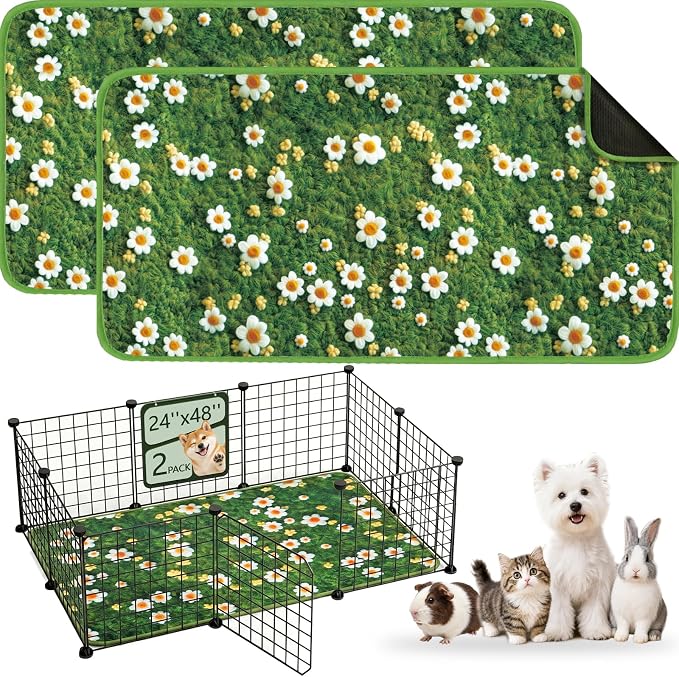 Washable Guinea Pig Pee Pads,Reusable Guinea Pig Cage Liner 2 Pack | Waterproof, Leak-Proof, Absorbent & Non-Slip, 24"x48" Bedding Potty Training Mat for Small Animal Rabbit Bunny Hamster Rat