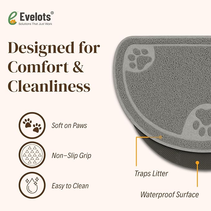 Evelots Small Cat Litter Trap Mat, Waterproof, Non-Slip, Washable, Gray | Soft absorbent mat traps litter and mess, protects floors from urine and moisture, stays in place and is machine washable.