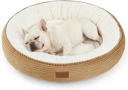 Love's cabin Round Donut Cat and Dog Cushion Bed, 30in Pet Bed for Medium or Large Dogs, Anti-Slip & Water-Resistant Bottom, Soft Durable Fabric Pet Beds, Washable Calming Cat Bed, Beige
