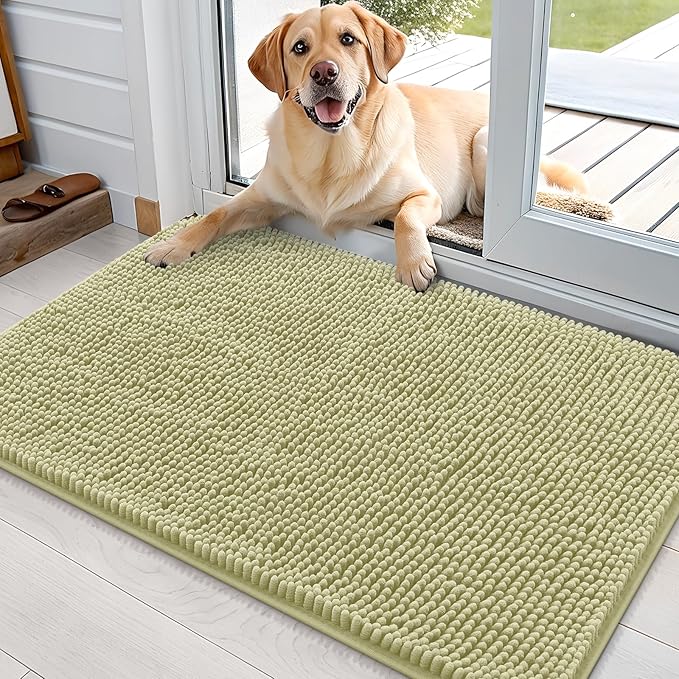 OLANLY Dog Door Mat for Muddy Paws 35x24, Super Absorbent Chenille Mud Mat | Vanilla, Absorbs Moisture and Dirt, Non-Slip Machine Washable Doormat, Quick-Drying Indoor Entryway Floor Carpet for Dogs