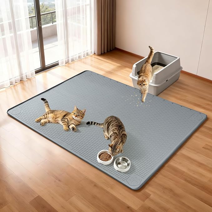 Silicone Cat Litter Mat for Litter Box 70”x45” Large Cat Mat, Dark Grey | Waterproof, Non-Slip, Leak-Proof Rug Mat with Lip, Easy to Clean, Extra Large Litter Catcher Mat for Floor