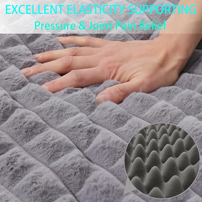 Orthopedic Rabbit Plush Cover Dog Bed,Small M Sized Dog 30''X20''x3'' Soft Waterproof Egg Foam Pet Crate Beds Mat or Kennel Pads with Removable Washable Cover,Non-Slip Bottom,Grey