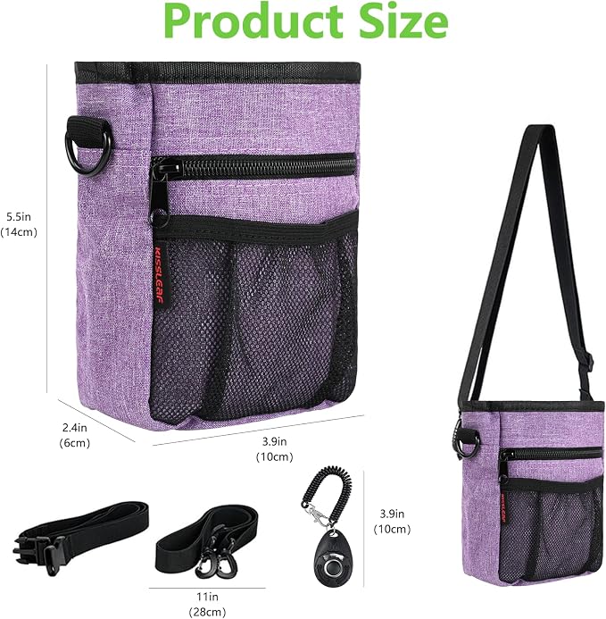 Dog Treat Pouch, Magnetic Closure, Dog Clicker- Purple | Dog Training Treat Pouch, Large Size, Nylon Material, Magnetic Closure & Clicker, for Walking, Obedience & Outdoor Use