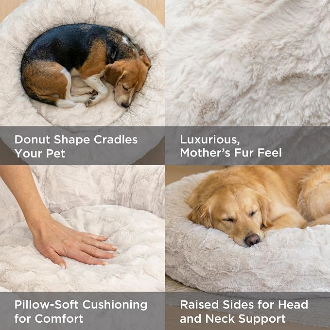 Best Friends by Sheri The Original Calming Donut Dog Bed for Medium Dogs up to 45 lbs, Lux Faux Fur, Mink Dark Gray, 30" x 30"