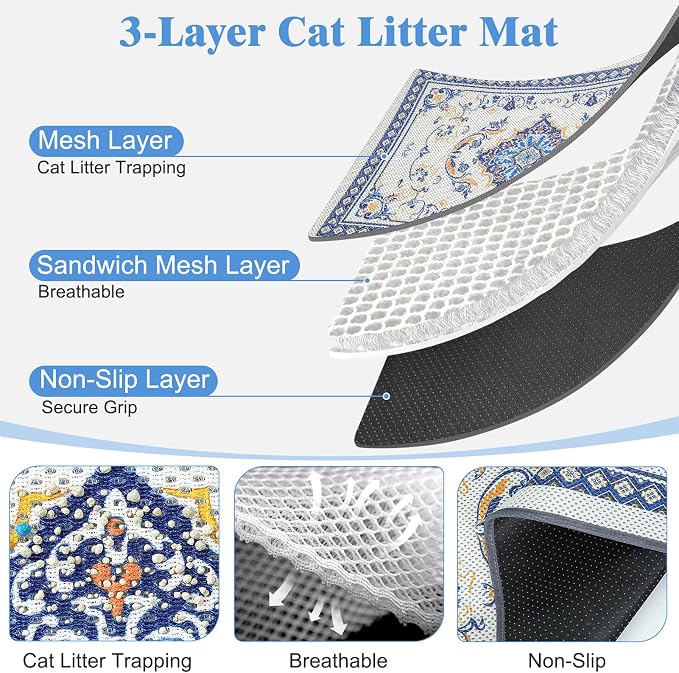 Unicorn Catcher 24"x15" Cat Litter Mat Machine Washable Litter Trapping Pad | Kitty Paw Friendly Padding With Breathable 3D Air Mesh Technology And A Non-Slip Base To Keep Home Floors Debris-Free