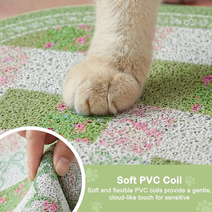 Bienbee Cat Litter Mat, 24" x 15" Litter Box Mat Rug with Non-Slip Bottom,Urine and Water Proof, Easy to Clean Cat Supplies Essentials for Indoor Kitty Kitten Floor, Green Floral Knot M