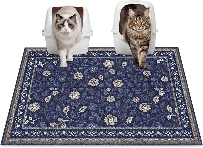 Glittme Cat Litter Mat, 33"x22" Non-Slip Washable Trapping Mat for Cats | Litter Trapping Mat With Thick PVC Coil To Catch Scatter, Soft On Paws And Waterproof Bottom To Protect Floors