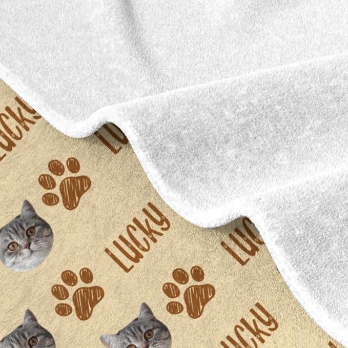 Custom Throw Blanket with Cat Face & Name Personalized Soft Fleece Funny Photo Blanket Multi Size Customized Throws for Couch Bed Sofa Gifts for Cat Dad Mom Pet Lovers